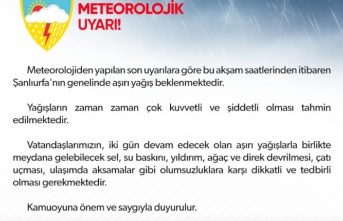 Şanlıurfa Valiliğinden yağış uyarısı
